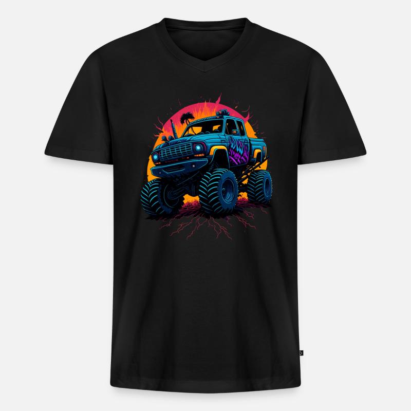 Monstertruck - Männer Premium Bio T-Shirt mit V-Ausschnitt - Schwarz
