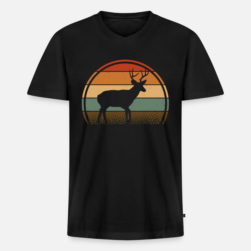 Hirsch - Männer Premium Bio T-Shirt mit V-Ausschnitt - Schwarz