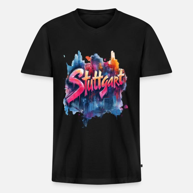 Stuttgart - Männer Premium Bio T-Shirt mit V-Ausschnitt - Schwarz