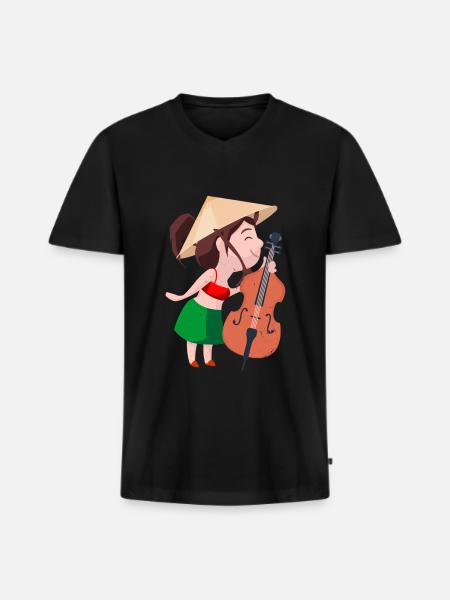 Eine Mädchen mit Kontrabass - Männer Premium Bio T-Shirt mit V-Ausschnitt - Schwarz