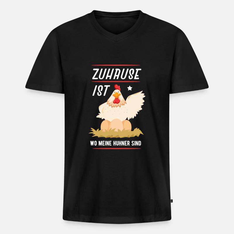Hühner - Männer Premium Bio T-Shirt mit V-Ausschnitt - Schwarz