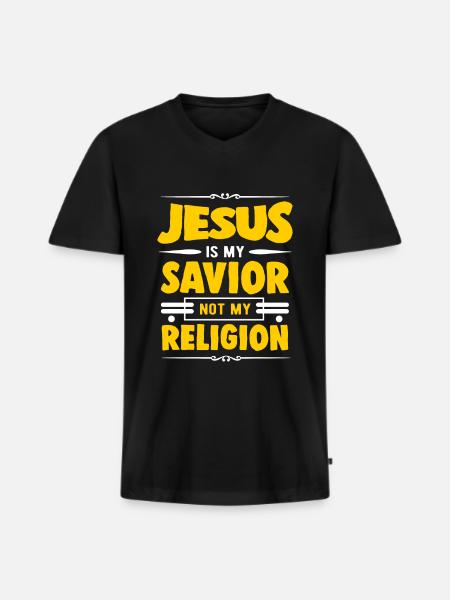 Jésus - T-shirt encolure en V Premium bio Homme - noir