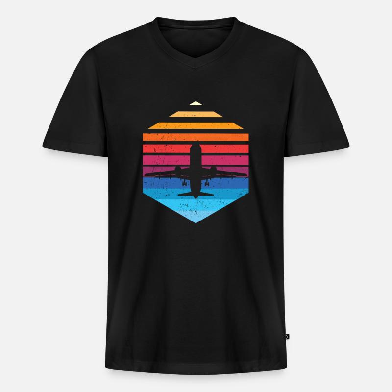 Flugzeug - Männer Premium Bio T-Shirt mit V-Ausschnitt - Schwarz