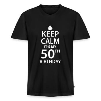 50th birthday - Men's Premium Organic T-shirt with V-neck - black - Front - Nico (187cm)
