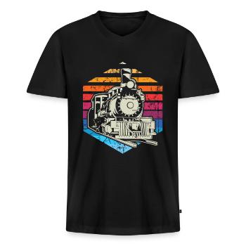 Zug Züge Modeleisenbahn Eisenbahn Geschenk - Männer Premium Bio T-Shirt mit V-Ausschnitt - Schwarz - Vorne - Nico (187cm)