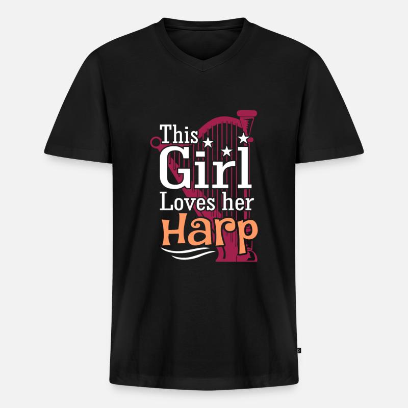 Harfe - Männer Premium Bio T-Shirt mit V-Ausschnitt - Schwarz
