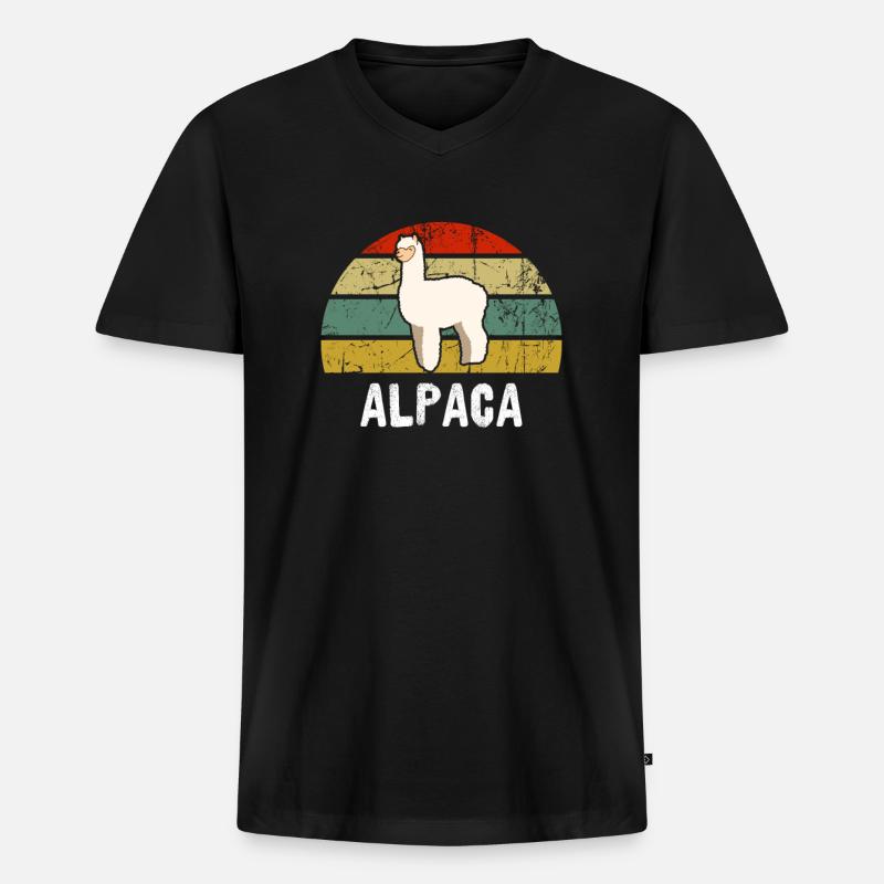 Alpaka Lama - Männer Premium Bio T-Shirt mit V-Ausschnitt - Schwarz