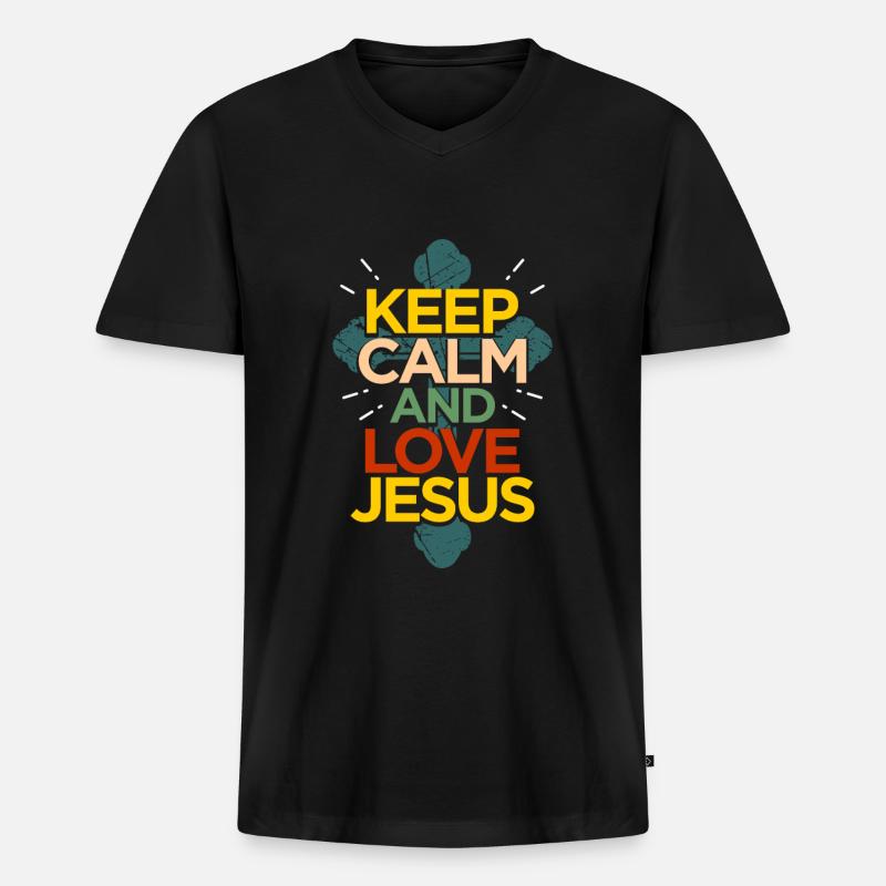 Jesus - Männer Premium Bio T-Shirt mit V-Ausschnitt - Schwarz