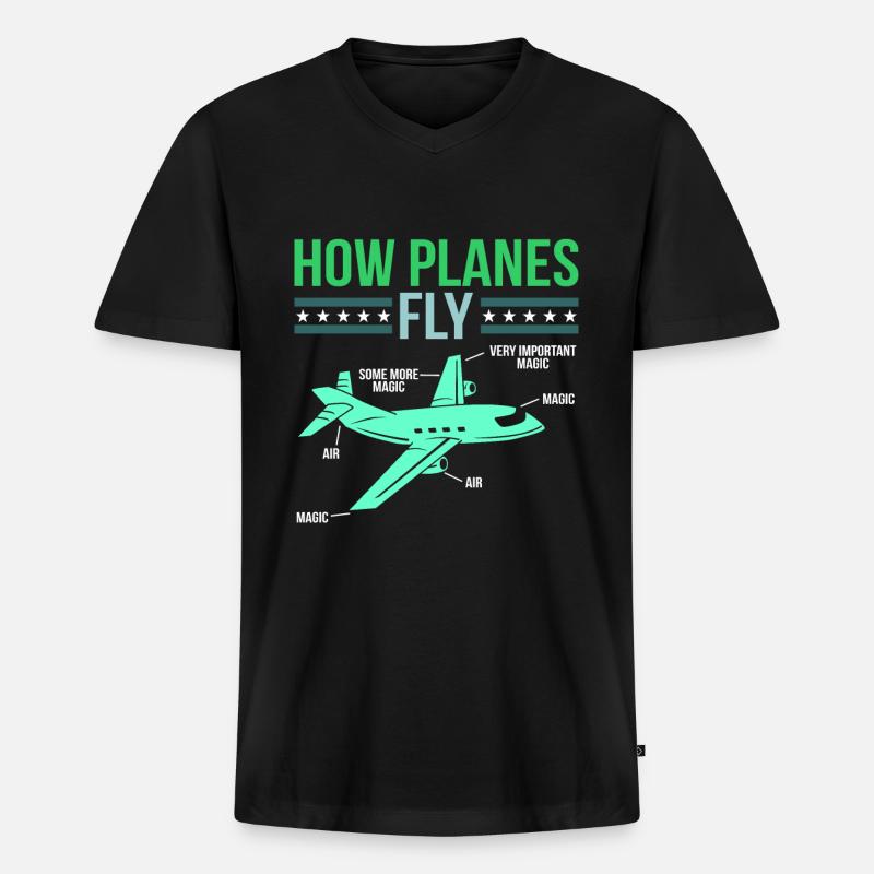 Flugzeug - Männer Premium Bio T-Shirt mit V-Ausschnitt - Schwarz