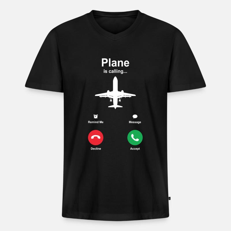 Flugzeug - Männer Premium Bio T-Shirt mit V-Ausschnitt - Schwarz