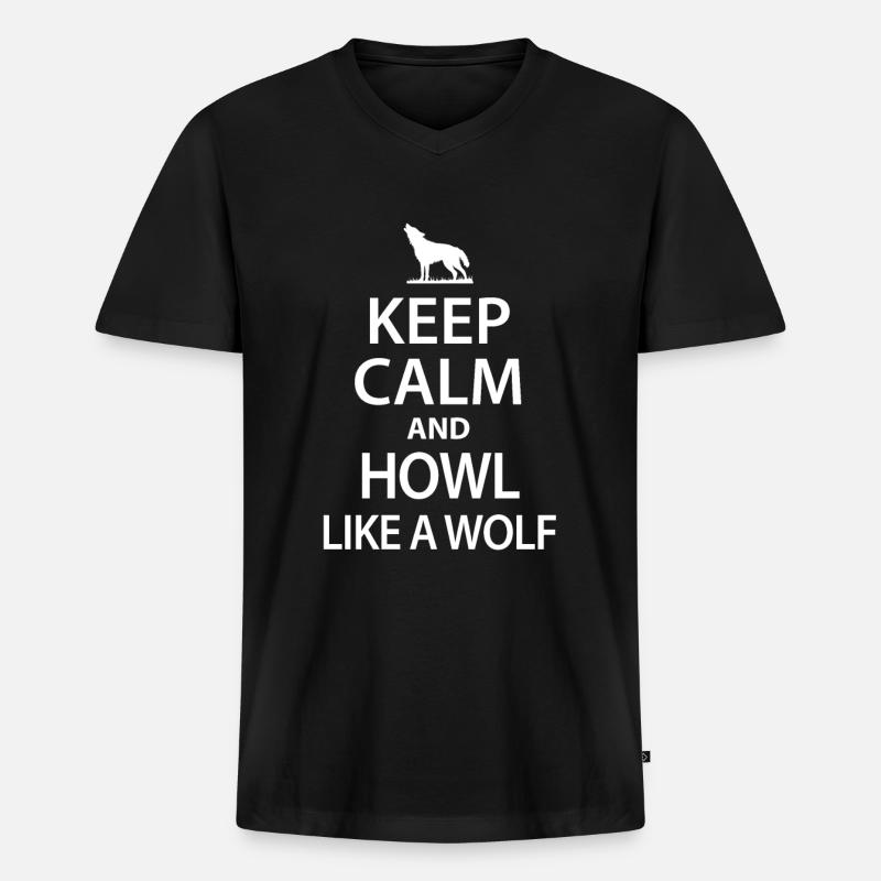 Wolf - Männer Premium Bio T-Shirt mit V-Ausschnitt - Schwarz