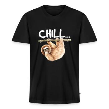 Faultier Faul Faul sein Geschenk - Männer Premium Bio T-Shirt mit V-Ausschnitt - Schwarz - Vorne - Nico (187cm)