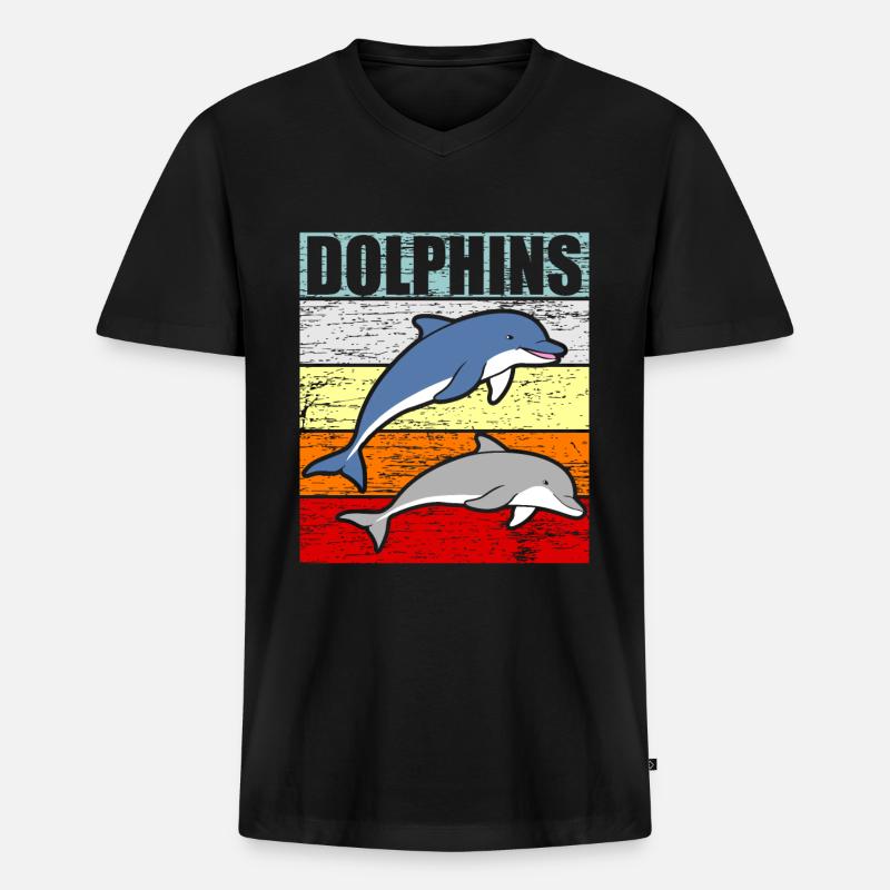 Delfin - Männer Premium Bio T-Shirt mit V-Ausschnitt - Schwarz