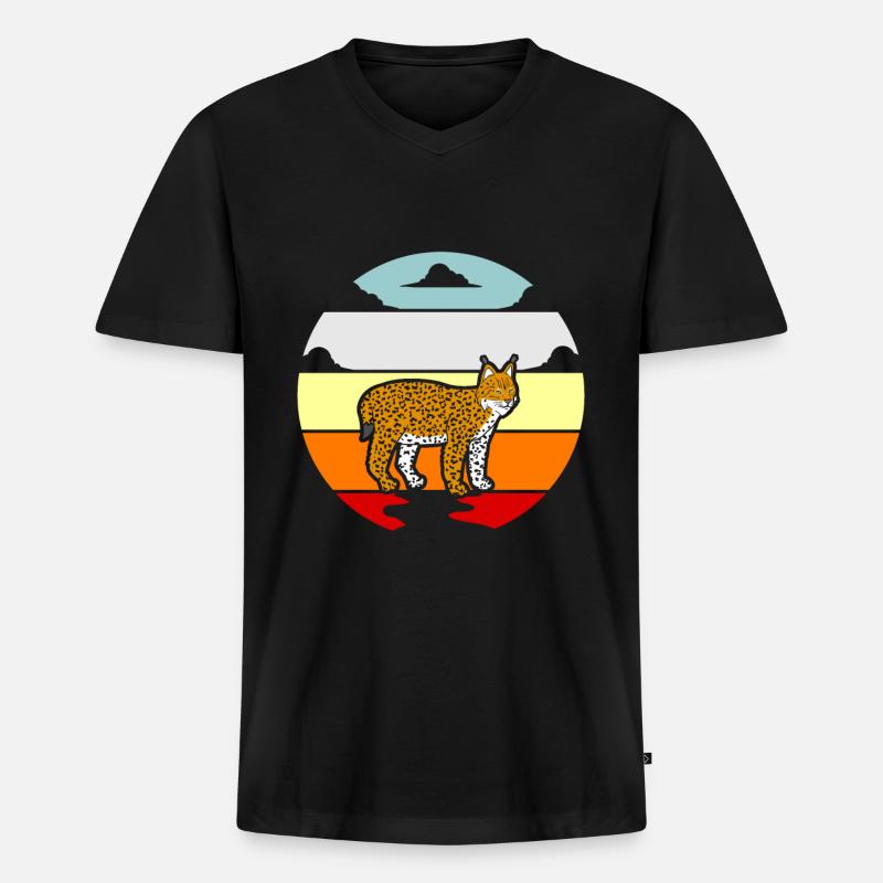 Luchs Wildkatze Shirt Geschenkidee - Männer Premium Bio T-Shirt mit V-Ausschnitt - Schwarz