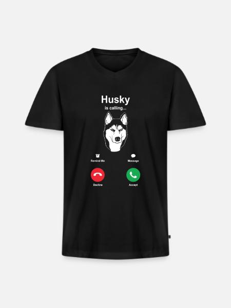 Husky Schlittenhunde - Männer Premium Bio T-Shirt mit V-Ausschnitt - Schwarz