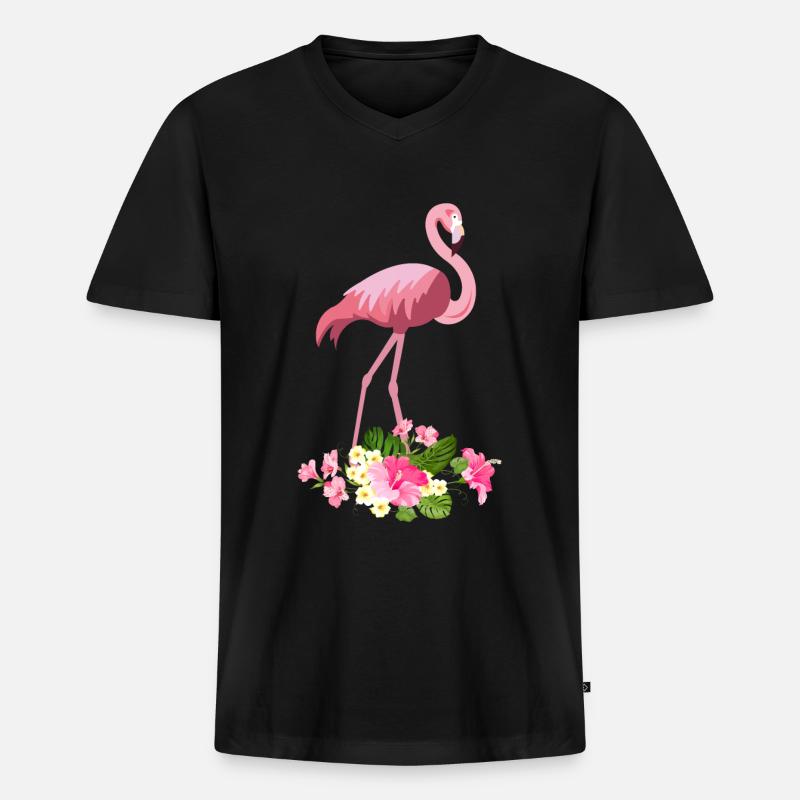 Flamingo - Männer Premium Bio T-Shirt mit V-Ausschnitt - Schwarz