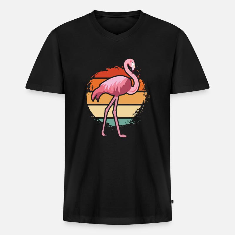 Flamingo - Männer Premium Bio T-Shirt mit V-Ausschnitt - Schwarz