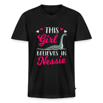 Monstre du Loch Ness - T-shirt encolure en V Premium bio Homme - noir - Devant - Nico (187cm)
