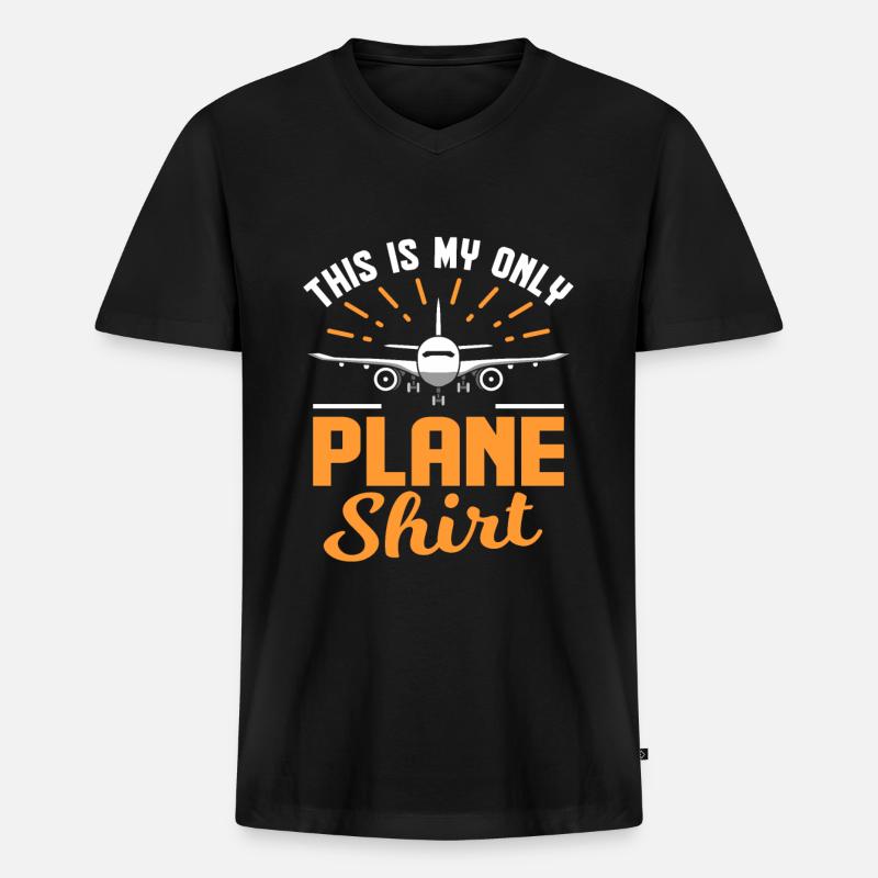 Flugzeug - Männer Premium Bio T-Shirt mit V-Ausschnitt - Schwarz