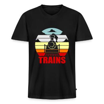 Zug - Männer Premium Bio T-Shirt mit V-Ausschnitt - Schwarz - Vorne - Nico (187cm)