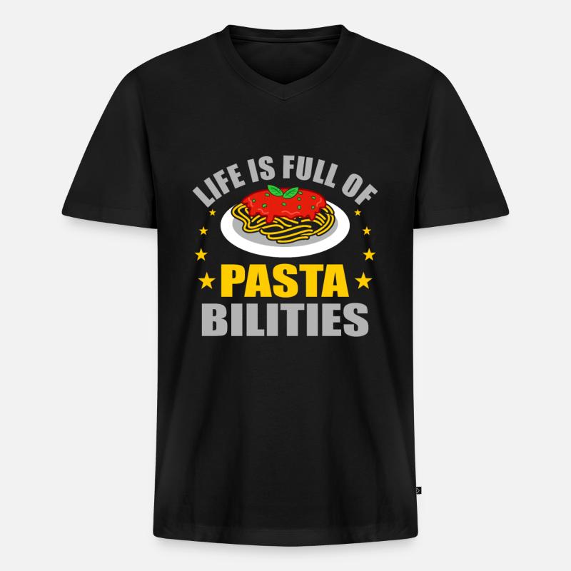 Pasta - Männer Premium Bio T-Shirt mit V-Ausschnitt - Schwarz