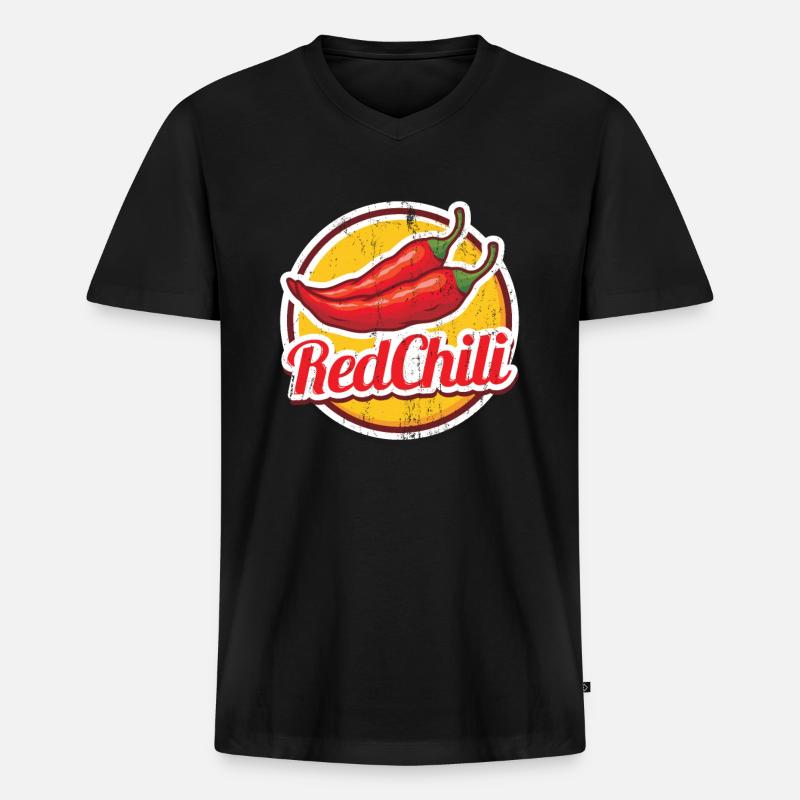 Chili Pfeffer - Männer Premium Bio T-Shirt mit V-Ausschnitt - Schwarz