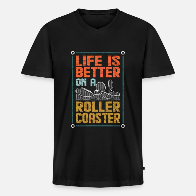 Achterbahn - Männer Premium Bio T-Shirt mit V-Ausschnitt - Schwarz