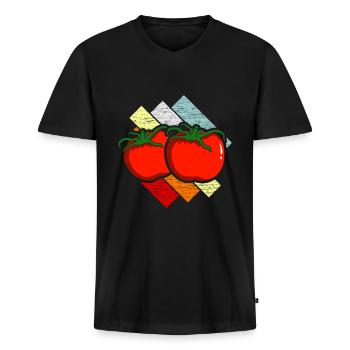 Tomate - Männer Premium Bio T-Shirt mit V-Ausschnitt - Schwarz - Vorne - Nico (187cm)