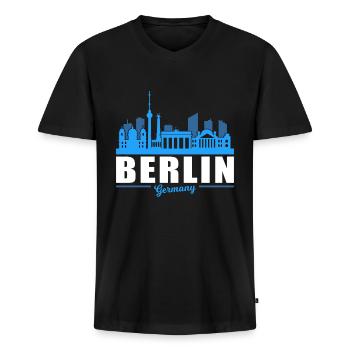 Berlin - T-shirt encolure en V Premium bio Homme - noir - Devant - Nico (187cm)