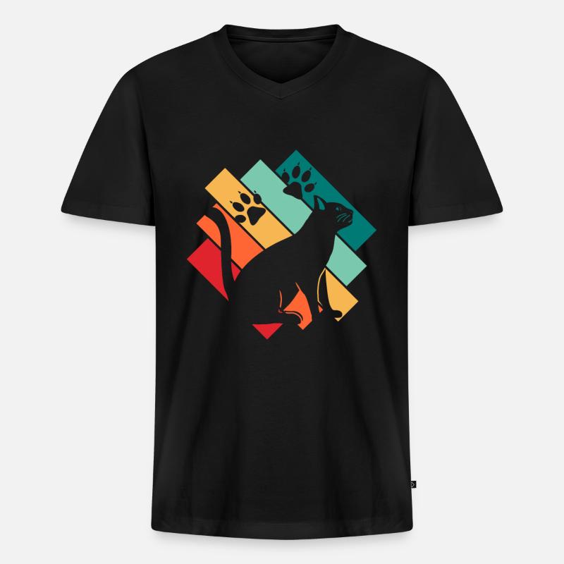 Katze - Männer Premium Bio T-Shirt mit V-Ausschnitt - Schwarz