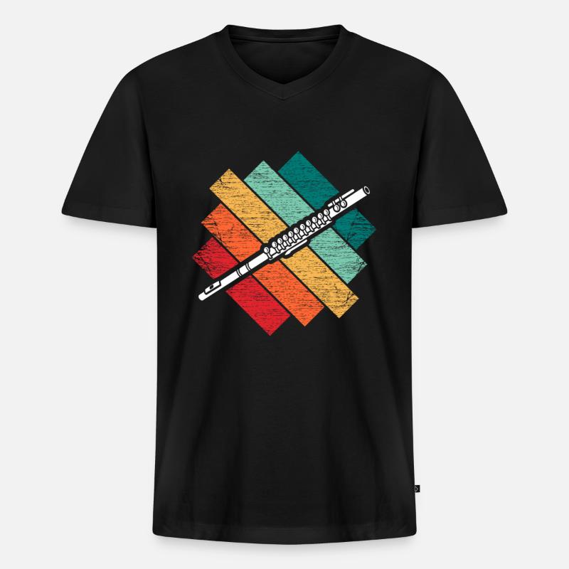 Querflöte - Männer Premium Bio T-Shirt mit V-Ausschnitt - Schwarz