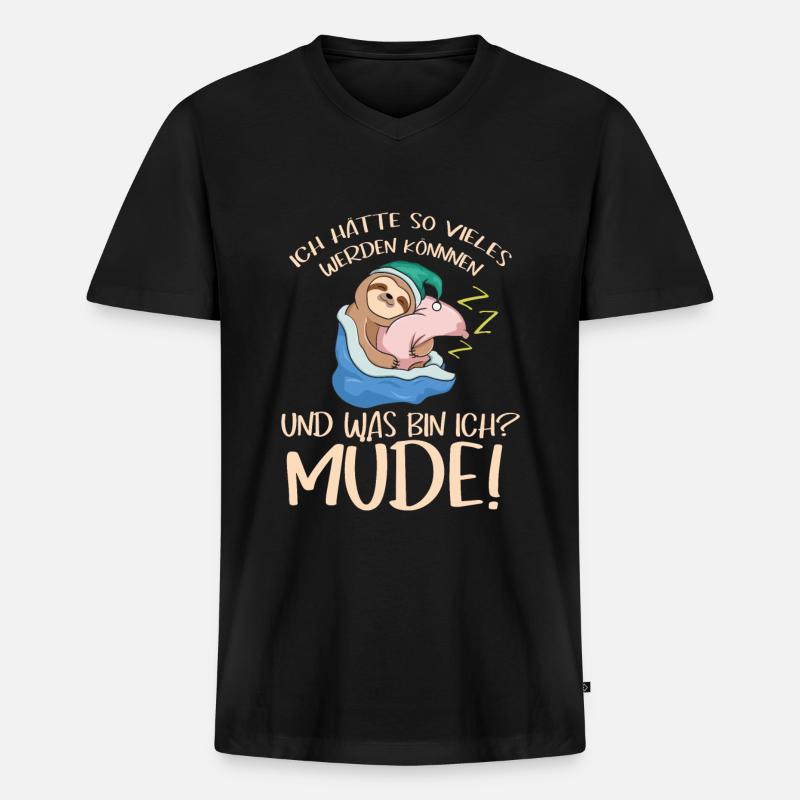 Faultier - Männer Premium Bio T-Shirt mit V-Ausschnitt - Schwarz