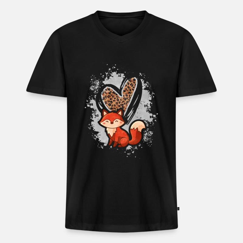 Fuchs Leopard Herz Geschenk - Männer Premium Bio T-Shirt mit V-Ausschnitt - Schwarz