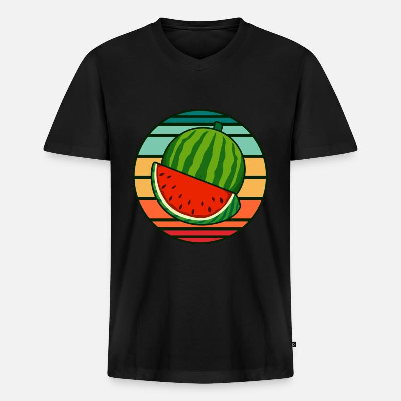 Wassermelone - Männer Premium Bio T-Shirt mit V-Ausschnitt - Schwarz