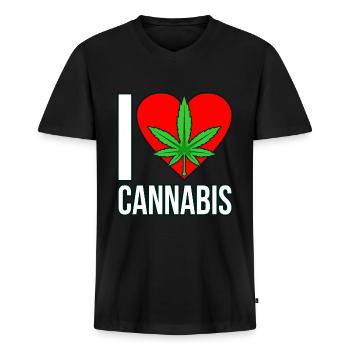 Cannabis - Men's Premium Organic T-shirt with V-neck - black - Front - Nico (187cm)