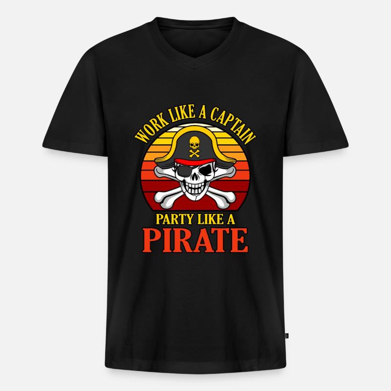 Pirat - Männer Premium Bio T-Shirt mit V-Ausschnitt - Schwarz
