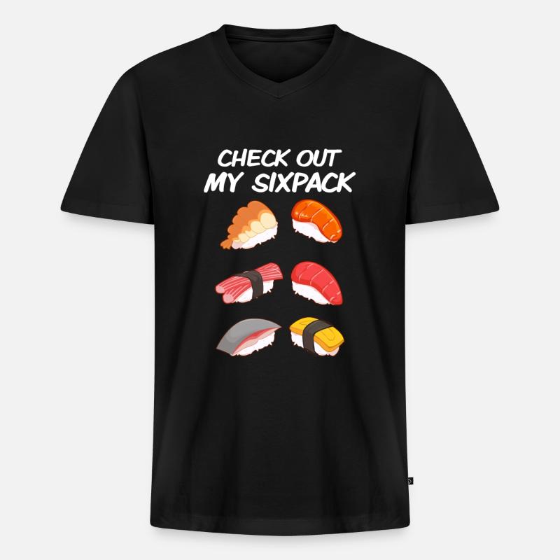Sixpack Sushi - Männer Premium Bio T-Shirt mit V-Ausschnitt - Schwarz