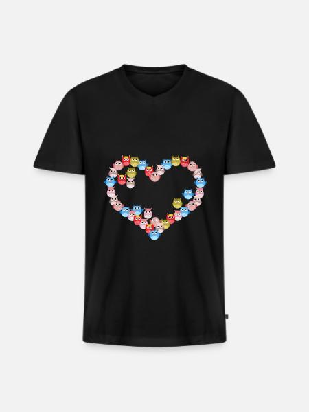 Bunte Herz-eule - Männer Premium Bio T-Shirt mit V-Ausschnitt - Schwarz
