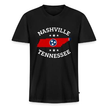 Nashville - Men's Premium Organic T-shirt with V-neck - black - Front - Nico (187cm)