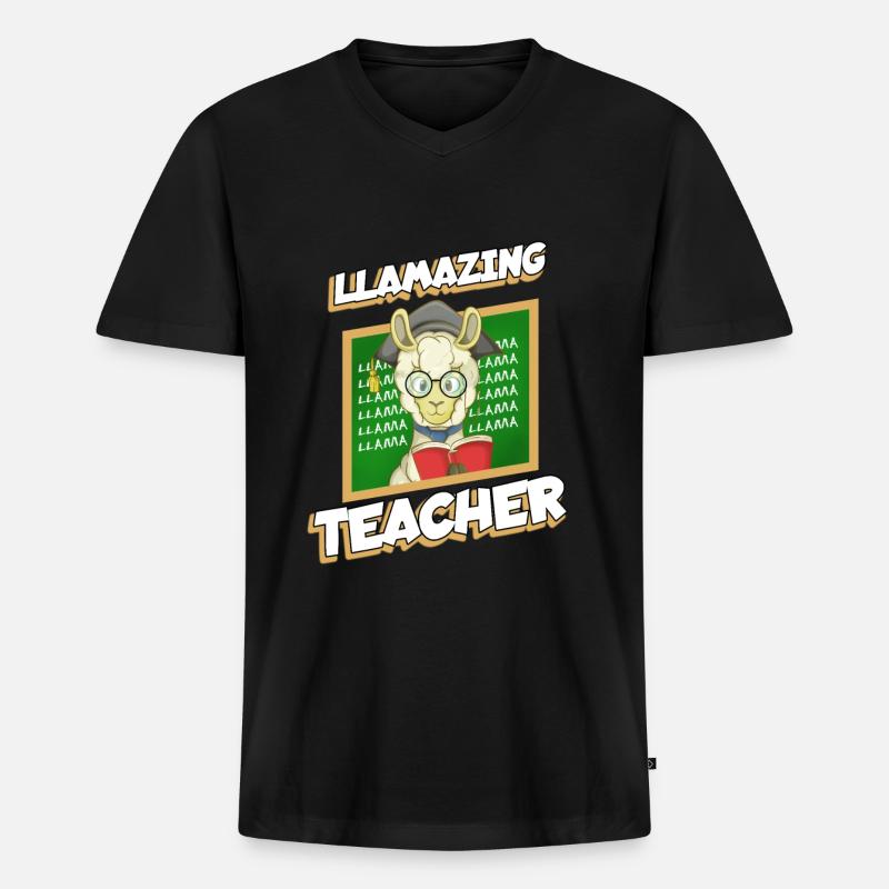 Lama-lehrer - Männer Premium Bio T-Shirt mit V-Ausschnitt - Schwarz