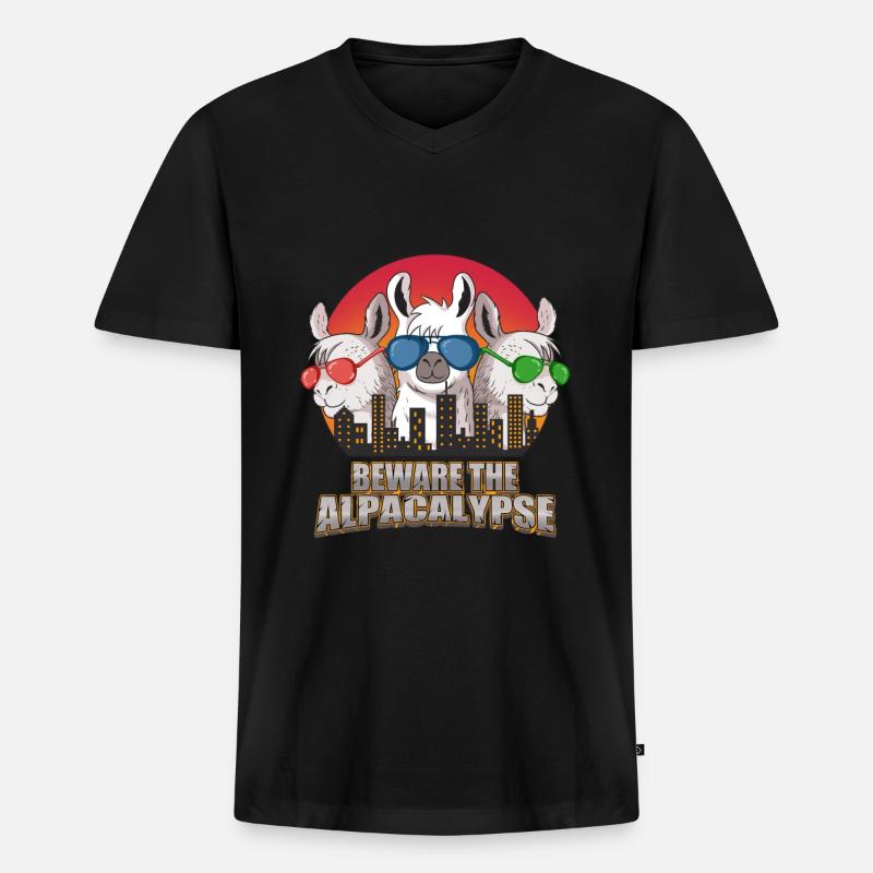 Alpaka - Männer Premium Bio T-Shirt mit V-Ausschnitt - Schwarz