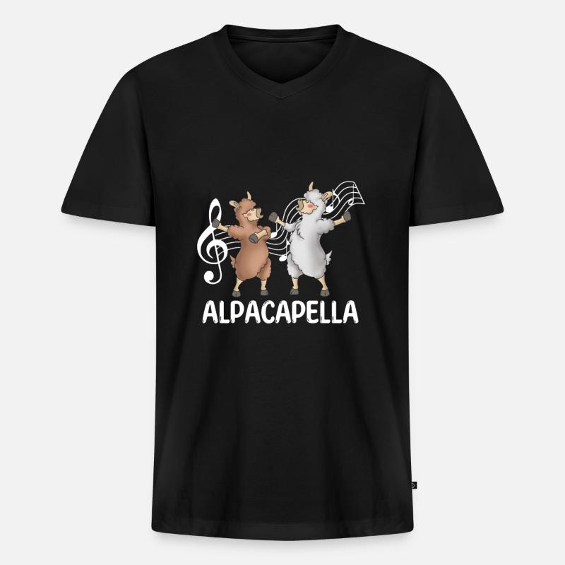 Alpaka - Männer Premium Bio T-Shirt mit V-Ausschnitt - Schwarz