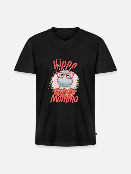 Hippo Mama - T-shirt encolure en V Premium bio Homme - noir