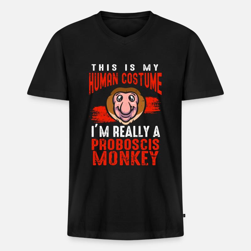 Proboscis-Affe Langnase - Männer Premium Bio T-Shirt mit V-Ausschnitt - Schwarz