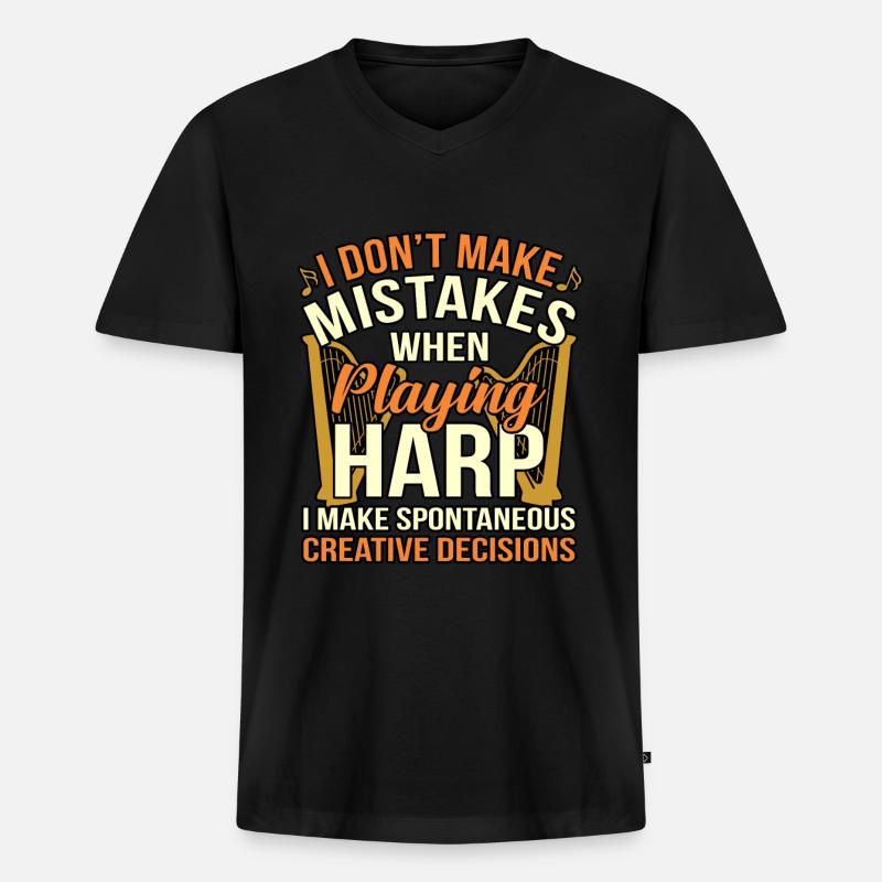 Harfe - Männer Premium Bio T-Shirt mit V-Ausschnitt - Schwarz