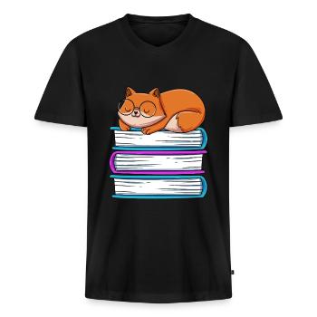 Lesen - Männer Premium Bio T-Shirt mit V-Ausschnitt - Schwarz - Vorne - Nico (187cm)