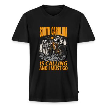 South Carolina Adventures Gift - Men's Premium Organic T-shirt with V-neck - black - Front - Nico (187cm)