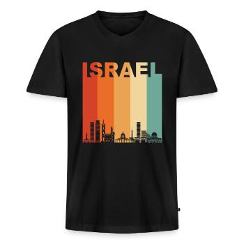 Israël - T-shirt encolure en V Premium bio Homme - noir - Devant - Nico (187cm)