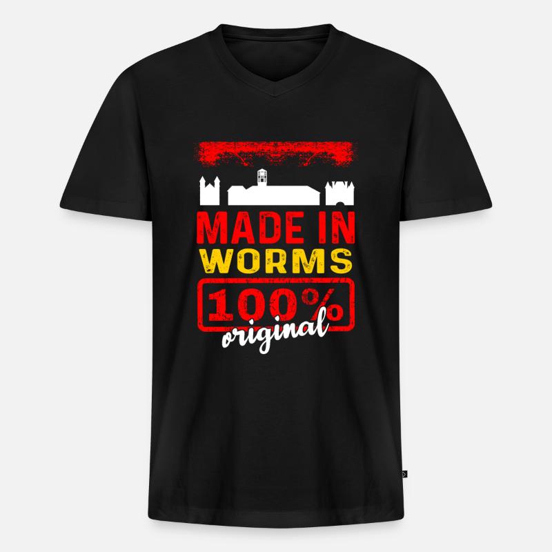 Worms Wormser Geschenk - Männer Premium Bio T-Shirt mit V-Ausschnitt - Schwarz