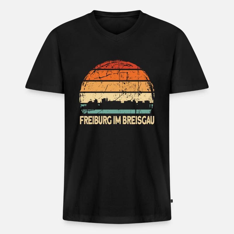 Freiburg - Männer Premium Bio T-Shirt mit V-Ausschnitt - Schwarz